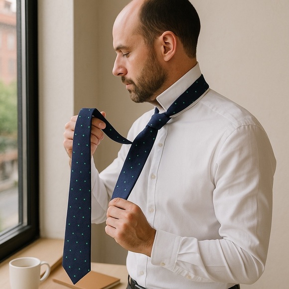 Michael Kors Navy Blue Tie with Teal Accents - Picture 1 of 3